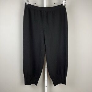 Dia Black Knit Pants Womens Large Pull On Ribbed Knit Ankle Cuffs Vintage